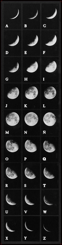 Invented alphabet composed of the faces of the moon