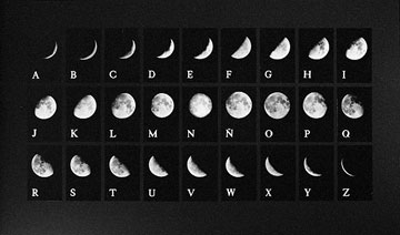 Invented alphabet made with photographs of the faces of the moon