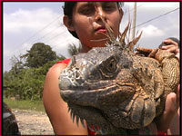 Woman and iguana